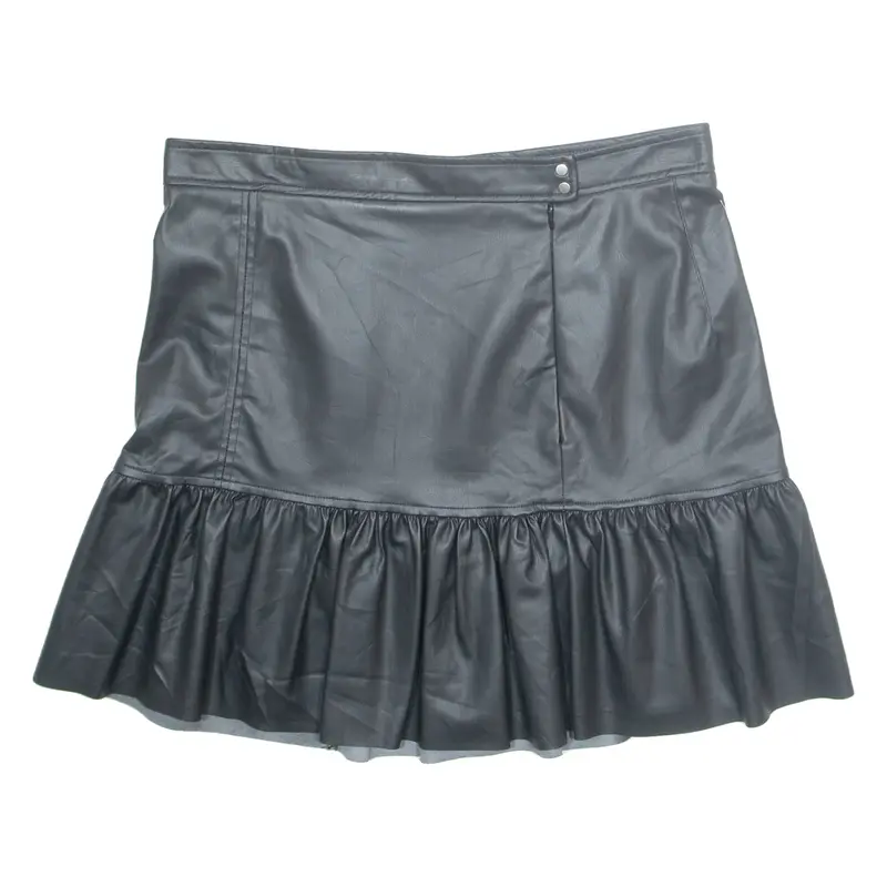 H&M Womens Peasant Skirt Black Knee Length Leather UK 18