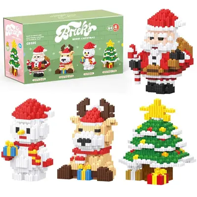 Christmas Block Set - 4 in 1 - Christmas Stacking Toys - Miniature Building Blocks - Santa Claus - Christmas Tree - Snowman -...