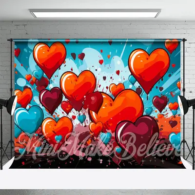 Burst Hearts Red And Blue Valentines Day Backdrop - Aperturee
