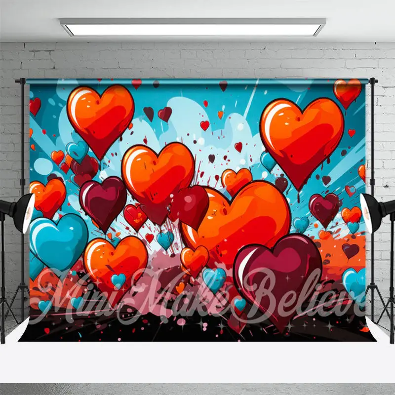 Burst Hearts Red And Blue Valentines Day Backdrop - Aperturee