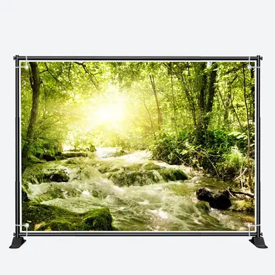 Green Forest Stream Natural View Spring Backdrop - Aperturee