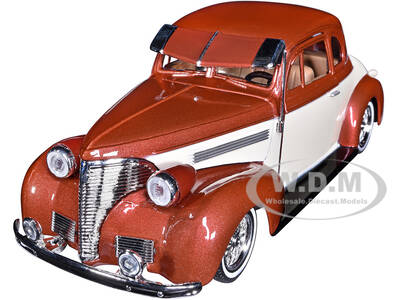 1939 Chevrolet Coupe Lowrider Beige and Brown Metallic Get Low Series 1/24 Diecast Model Car by Motormax