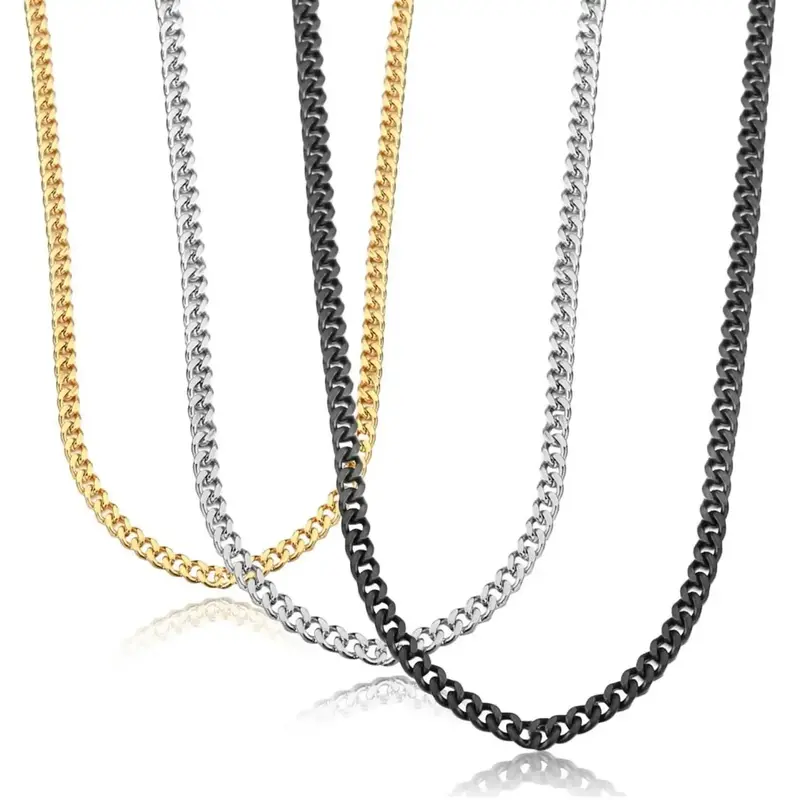 Jstyle 3.5mm Cuban Link Chain Necklace for Mens s Women Black Silver Tone Chains for Men Available in 16/18/20/22/24/30 inch ...