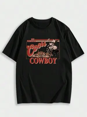 Men's Cartoon Graphic Print Round Neck Drop Shoulder Tee, Summer Clothes, Regular Fit Casual Streetwear Letter Graphic Crew ...