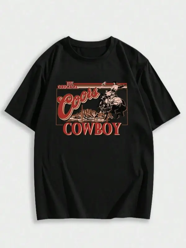 Men's Cartoon Graphic Print Round Neck Drop Shoulder Tee, Summer Clothes, Regular Fit Casual Streetwear Letter Graphic Crew ...