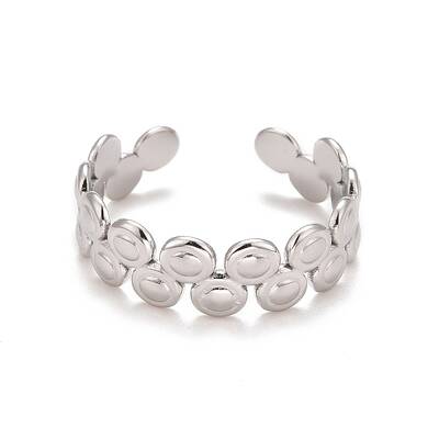 Non-Tarnish 304 Stainless Steel Flat Round Wrap Open Cuff Ring for Women