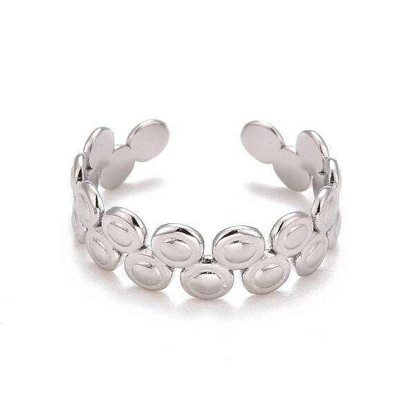Non-Tarnish 304 Stainless Steel Flat Round Wrap Open Cuff Ring for Women
