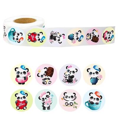 Round Paper Self-Adhesive Panda Thank You Gift Sticker Rolls