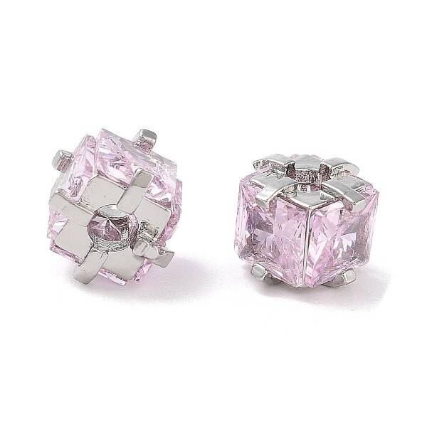 Brass Micro Pave Cubic Zirconia Beads