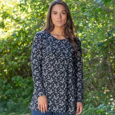 Butterfly Long Sleeve Tunic With Pockets - Purple - L