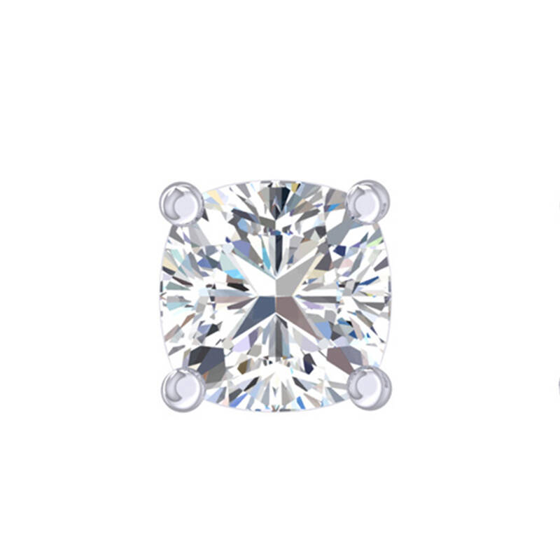 Certified Lab Grown Four Prong Cushion Cut Single Diamond Stud Earring | 14K White Gold 1/2 ct. tw.