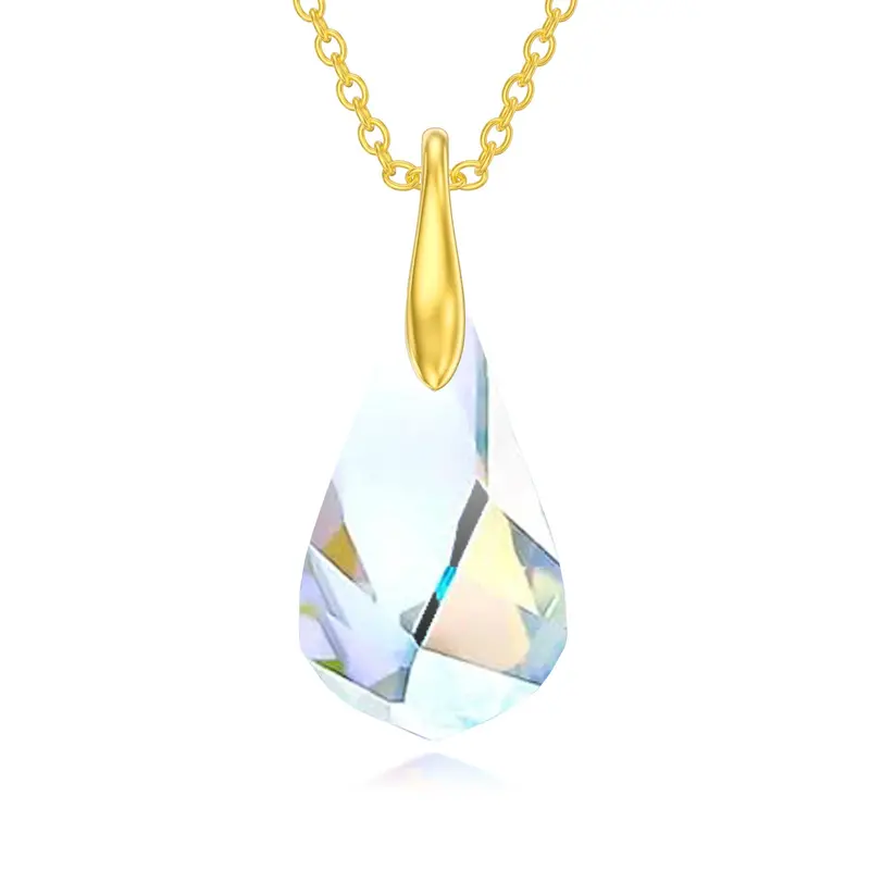 14K Gold Crystal Drop Shape Pendant Necklace