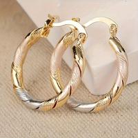 woman jewelry accessory 2 Pairs Of Fashionable Round Hoop Earrings, 14K Gold-plated Copper Twists Earrings, Men'S Jewelry, We...