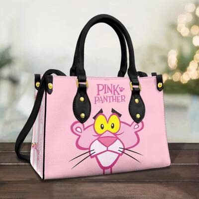 Pink Panther Leather Handbag, Cartoon Leather Bag