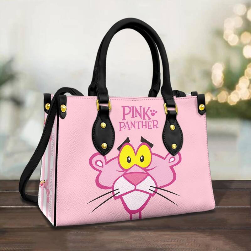 Pink Panther Leather Handbag, Cartoon Leather Bag