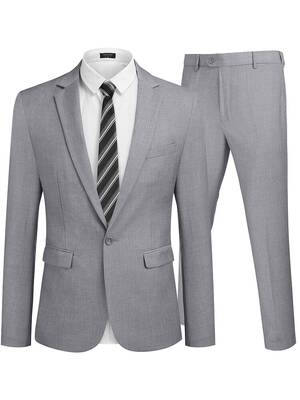 2 Piece Tuxedo Suit Set Blazer Jacket for Business (US Only), Light Grey / XL