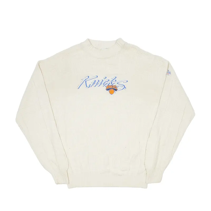 ANTIGUA SPORT New York Knicks Heavy Knit Jumper Cream 90s Chunky Knit High Neck Mens XL