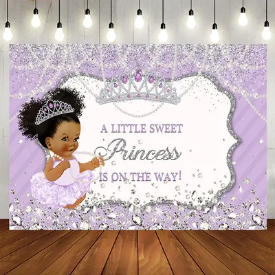 Aperturee Lavender Glitter Crown Pearl Baby Shower Backdrop