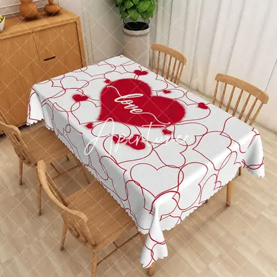 Aperturee Red White Love Heart Valentines Rectangle Tablecloth, 52 x 70 inch, 30.82 USD, rectangle tablecloths, ZJY04977-A