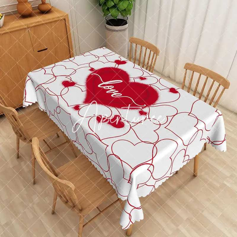 Aperturee Red White Love Heart Valentines Rectangle Tablecloth, 52 x 70 inch, 30.82 USD, rectangle tablecloths, ZJY04977-A