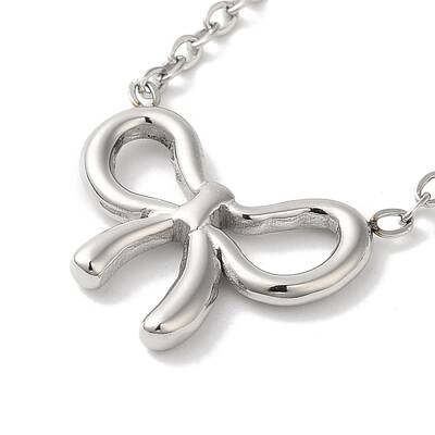 Non-Tarnish 304 Stainless Steel Cable Chain Bowknot Pendant Necklaces
