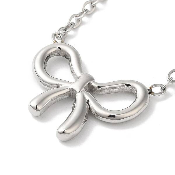 Non-Tarnish 304 Stainless Steel Cable Chain Bowknot Pendant Necklaces