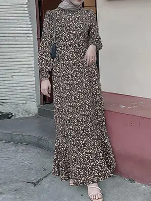 Women's Ditsy Floral Print Long Sleeve Maxi Dress, Casual Round Neck A Line Dress for Daily Wear, Ladies Clothes for All Seas...