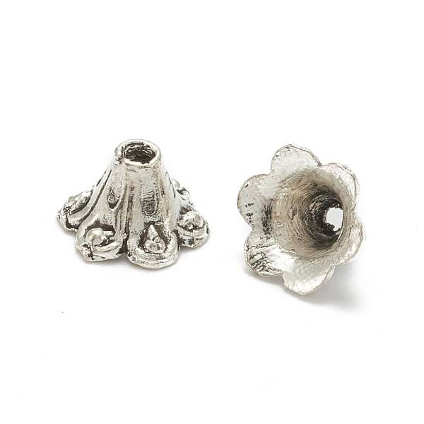 Tibetan Style Alloy Flower Bell Filigree Bead Caps