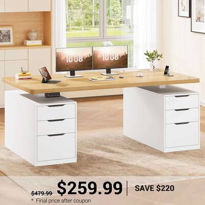 SEDETA ® 55 Inch Electric Standing Desk Ergonomic Height Adjustable Executive Computer Desks with Storage 6 Drawers Power Ou...