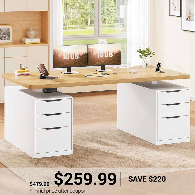 SEDETA ® 55 Inch Electric Standing Desk Ergonomic Height Adjustable Executive Computer Desks with Storage 6 Drawers Power Ou...