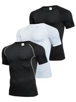 Men's Contrast Binding Round Neck Compression Sports Tee, Quick Drying Breathable Crew Neck Short Sleeve T-shirt for Running ...
