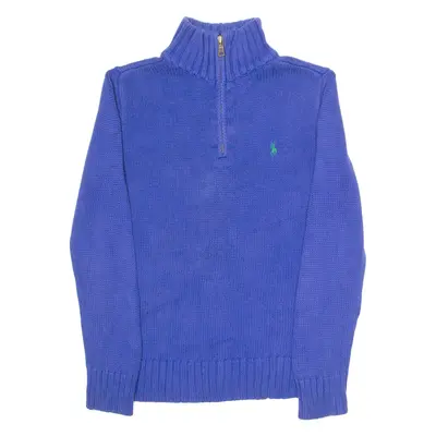 POLO RALPH LAUREN Boys Jumper Blue 1/4 Zip Tight Knit S