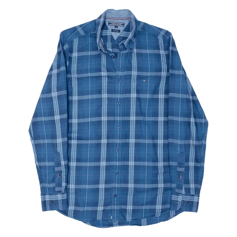 TOMMY HILFIGER Real Indigo Shirt Blue Plaid Long Sleeve Mens M