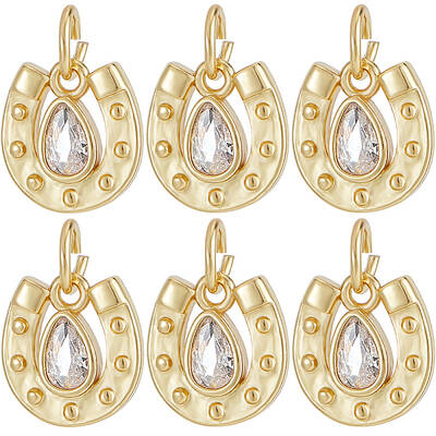 6Pcs Brass with Cubic Zirconia Pendants