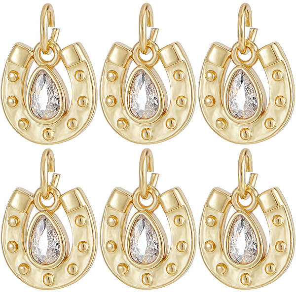 6Pcs Brass with Cubic Zirconia Pendants