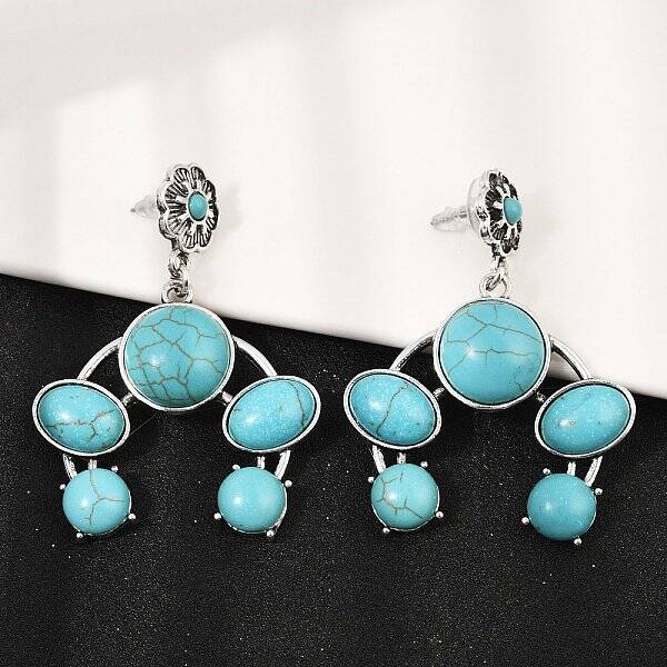 Alloy Synthetic Turquoise Dangle Stud Earrings