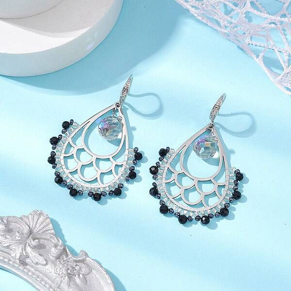 Natural Black Onyx Boho Dangle Earrings
