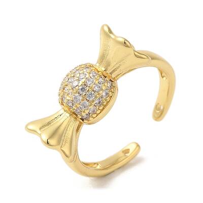 Candy Brass Micro Pave Clear Cubic Zirconia Open Cuff Rings