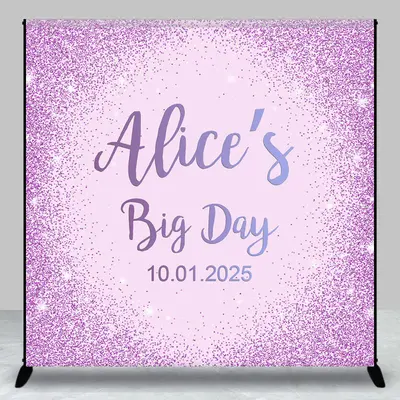 Custom Purple Glitter Big Day Birthday Party Backdrop