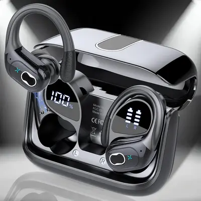 Wireless Earphone, Ear Hook Design Wireless Earbuds with LED Power Display, High Sound Quality Sports Bluetooth-compatible Ea...