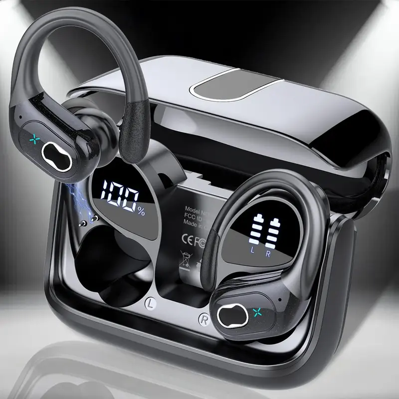 Wireless Earphone, Ear Hook Design Wireless Earbuds with LED Power Display, High Sound Quality Sports Bluetooth-compatible Ea...