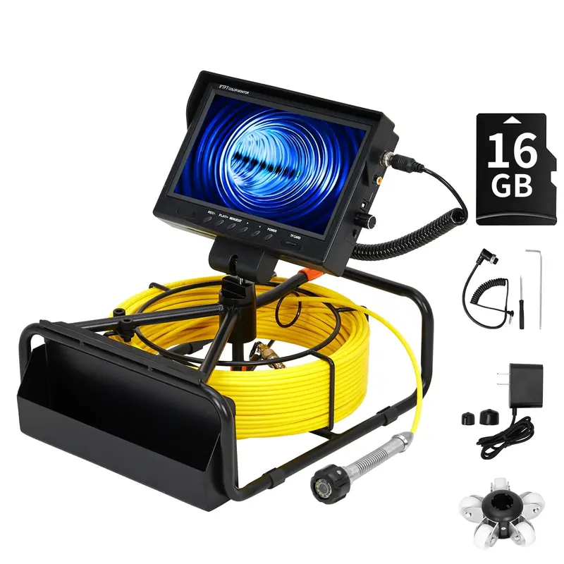Garvee Sewer Inspection Camera 100FT with 9 IPS HD Screen, IP68 Waterproof, 12 LED Lights, 4500mAh Battery, 16GB Card, Fibe...