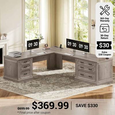 SEDETA 78.7 Inch Farmhouse Wood Corner Computer Desk L Shaped Executive Desk with 6 Storage Drawers Power Outlet for Home Off...