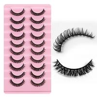10 Pairs Fluffy False Eyelashes, Wispy Cat Eye Faux Cluster Lashes, Natural Curling Eye Makeup Strip Lashes, Full Volume Eyel...