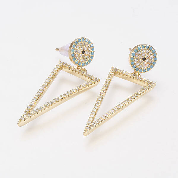 Brass Micro Pave Cubic Zirconia Dangle Ear Studs