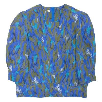 Womens Puff Sleeve Blouse Blue Long Sleeve L
