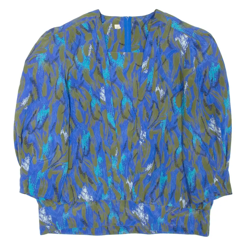 Womens Puff Sleeve Blouse Blue Long Sleeve L