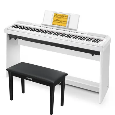 Donner DEP-20 Weighted Digital Piano - White / Piano+Two-Seater Bench