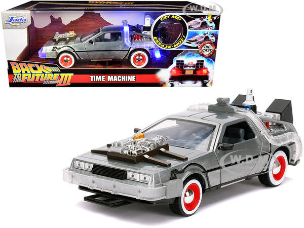 DeLorean Brushed Metal Time Machine with Lights Back to the Future Part III (1990) Movie Hollywood Rides Series 1/24 Diecast ...