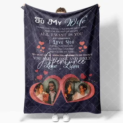 Aperturee Romantic Loving Text Hearts Custom Photo Blanket, 30x40in(76x102cm), 26 USD, photo blankets, XQBD1X32-S